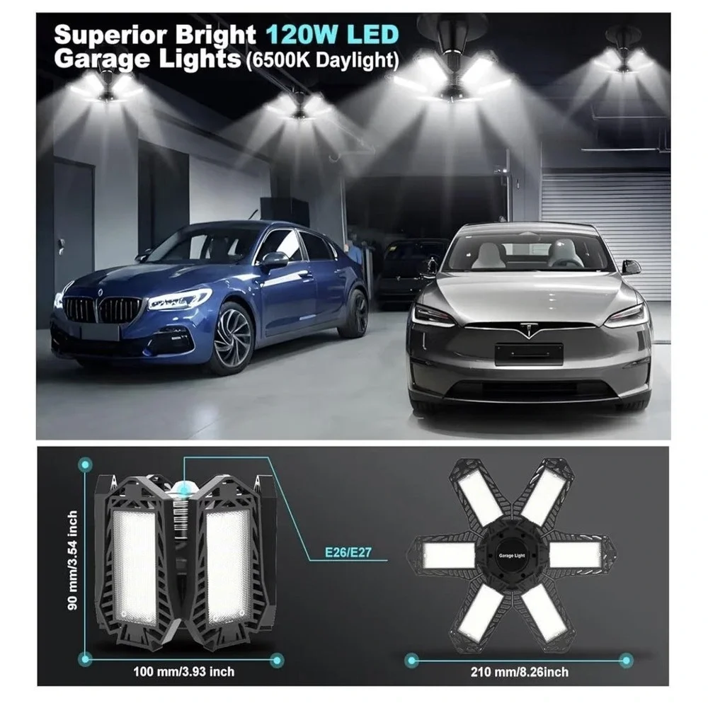 120W LED Garage Lights 10 Pack Deformable Ceiling Shop Light 6500K E26/E27